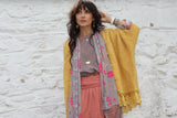 Pink floral silk fringe kimono