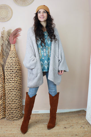 Knit cardigan with pockets (Light grey)