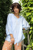 Floral embroidered peasant blouse (Light blue)