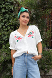 Floral embroidered cheesecloth blouse