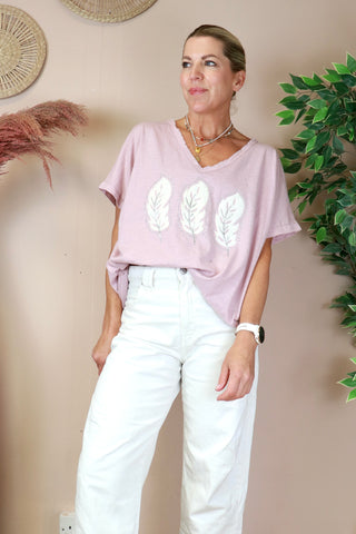 Three feather tee (Dusty pink)