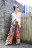 Blue floral patchwork trousers