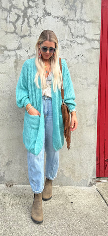 Cable knit cardigan (Aqua)