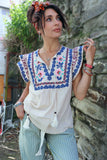 Embroidered frill sleeve blouse