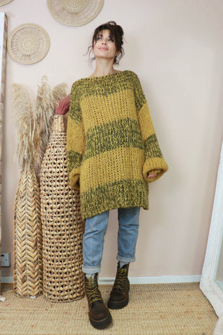 Long mustard and khaki jumper