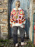 Colourful patchwork and stripe cardigan