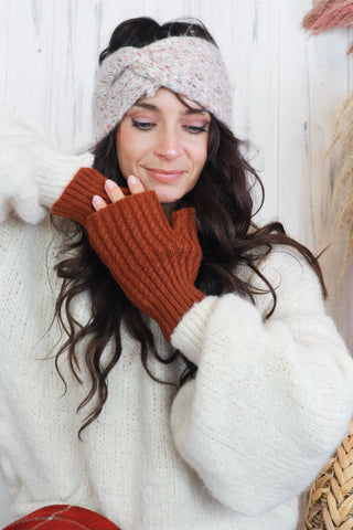 Ribbed fingerless gloves (Burnt orange)