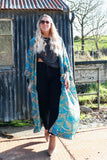 Blue floral long silky kimono