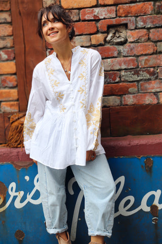 Embroidered sleeve blouse
