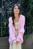 Ruffle sleeve pink cardigan