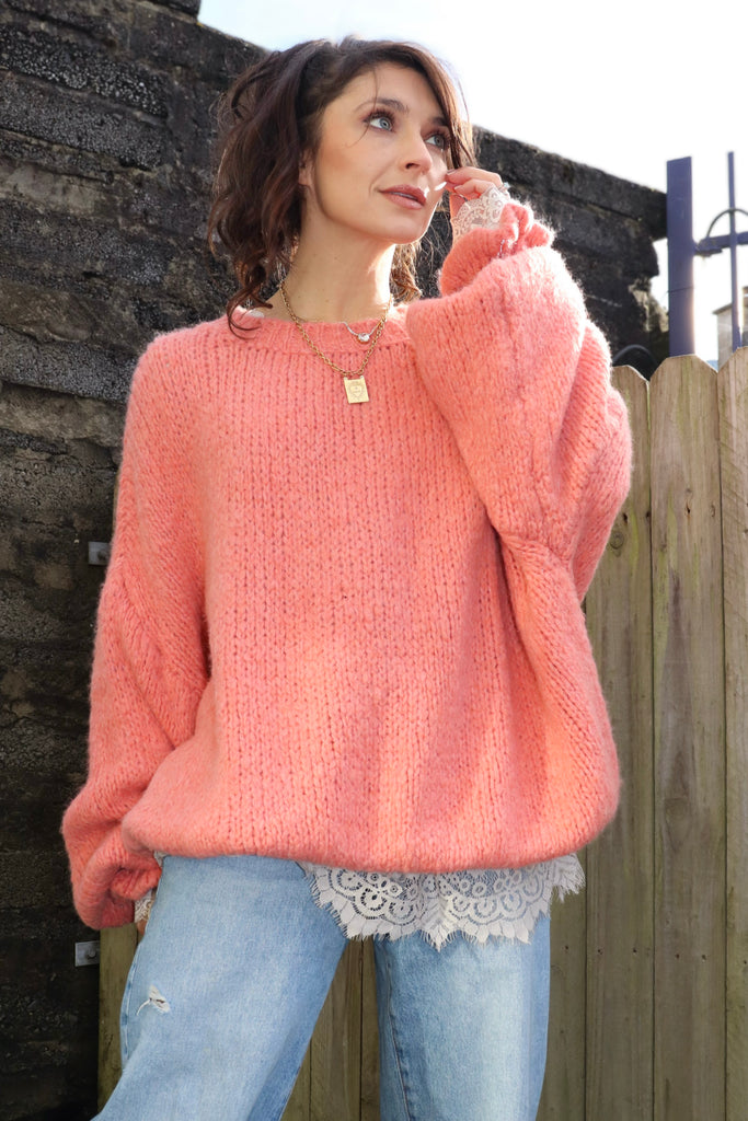Ruffle sleeve coral jumper