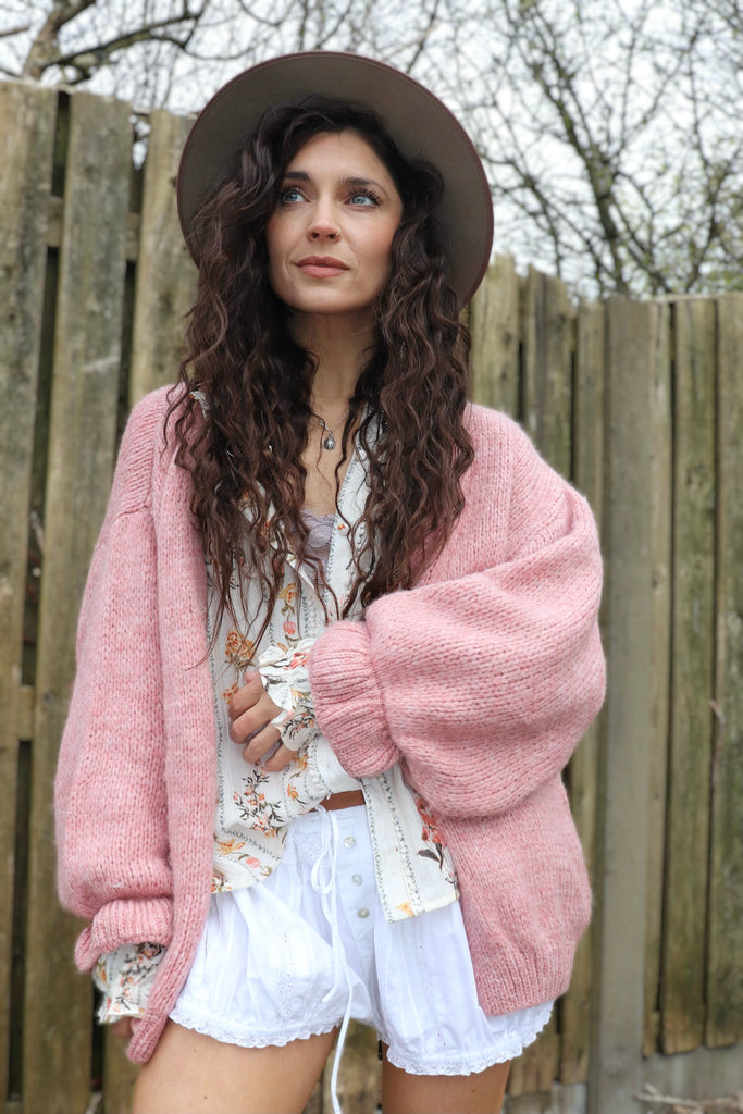 Soft pink ruffle sleeve cardigan