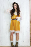 Lace trim velvet cami dress (Mustard)