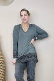 Dark grey lace trim long sleeve tee