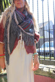 Embroidered fringe star scarf (Grey)