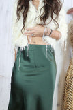 Lace end silky skirt (Khaki)