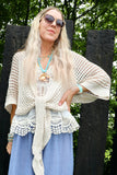 Beige open knit wrap cardigan