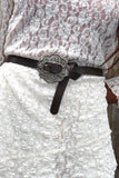 Ornate floral buckle belt (Brown)