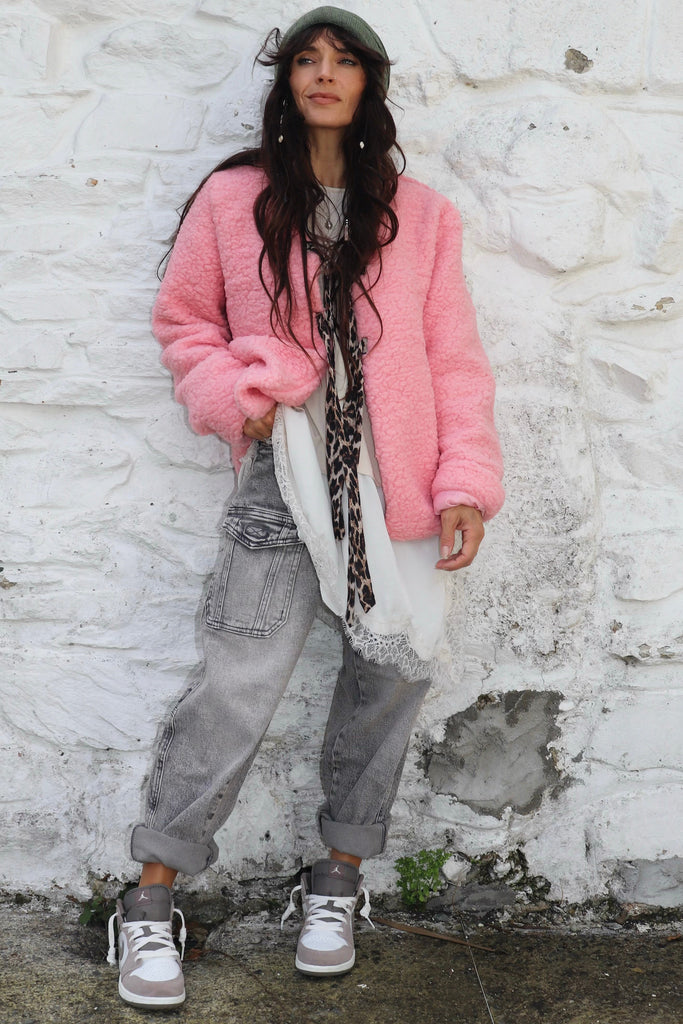 Pink fluffy tie Jacket