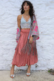 Pink floral silk fringe kimono