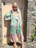Mint fringed kimono