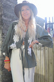 Floral applique detail tie blouse
