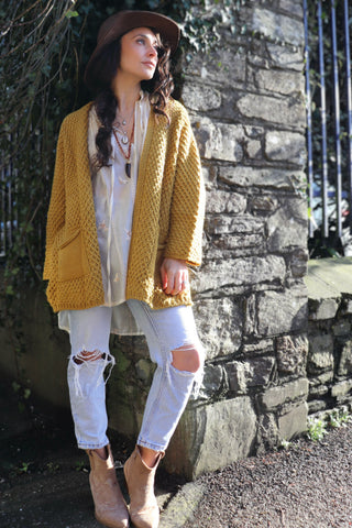 Mustard waffle knit cardigan