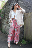 Embroidered frayed trim kimono
