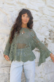Khaki scalloped crochet top
