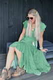Green floral frill wrap dress