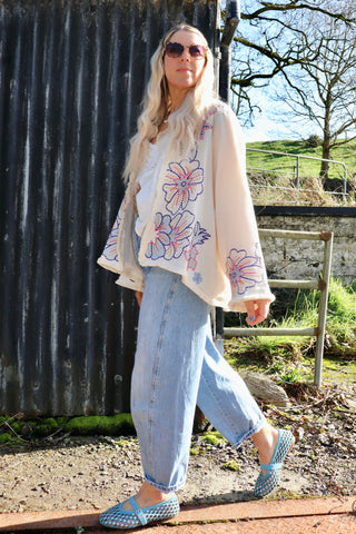 Cheese cloth floral embroidered kimono