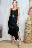 Asymmetrical lace trim long dress (Black)
