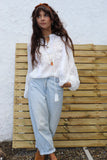 White beaded peasant blouse