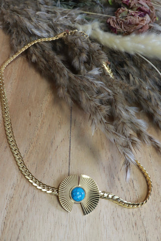Disc necklace with turquoise stone (Gold)