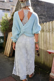 Ruffle sleeve knot detail jumper (Blue)