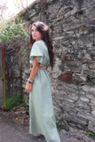 Floral embroidered olive dress