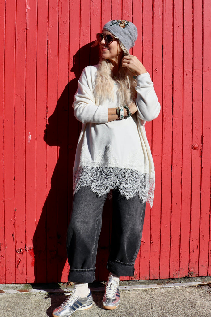 Lace trim soft knit jumper