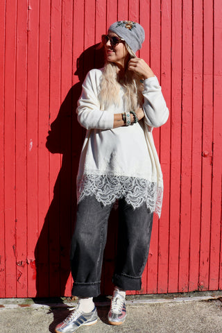 Lace trim soft knit jumper
