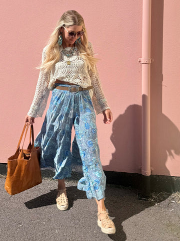 Tiered floral blue trousers