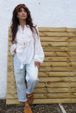 White beaded peasant blouse