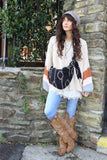 Embroidered navy cross body bag