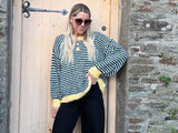 Blue stripe yellow trim knit jumper
