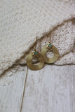 Gold disc earrings with aqua stone (Gold)