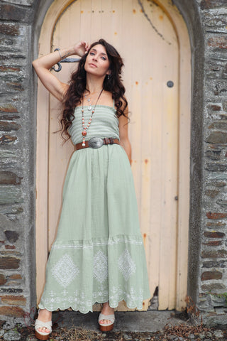 Embroidered olive green cami dress