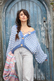 Cropped Button up cardigan (Blue and white)