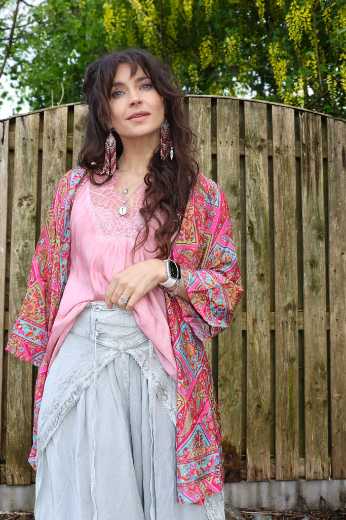 Silk kimono wrap blouse