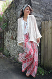 Embroidered frayed trim kimono
