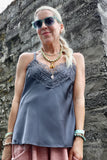 Lace trim silky cami (dark grey)