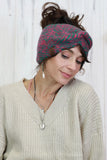Chevron knit bow headband (Teal and fuschia)