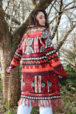 Red aztec fringe cardigan